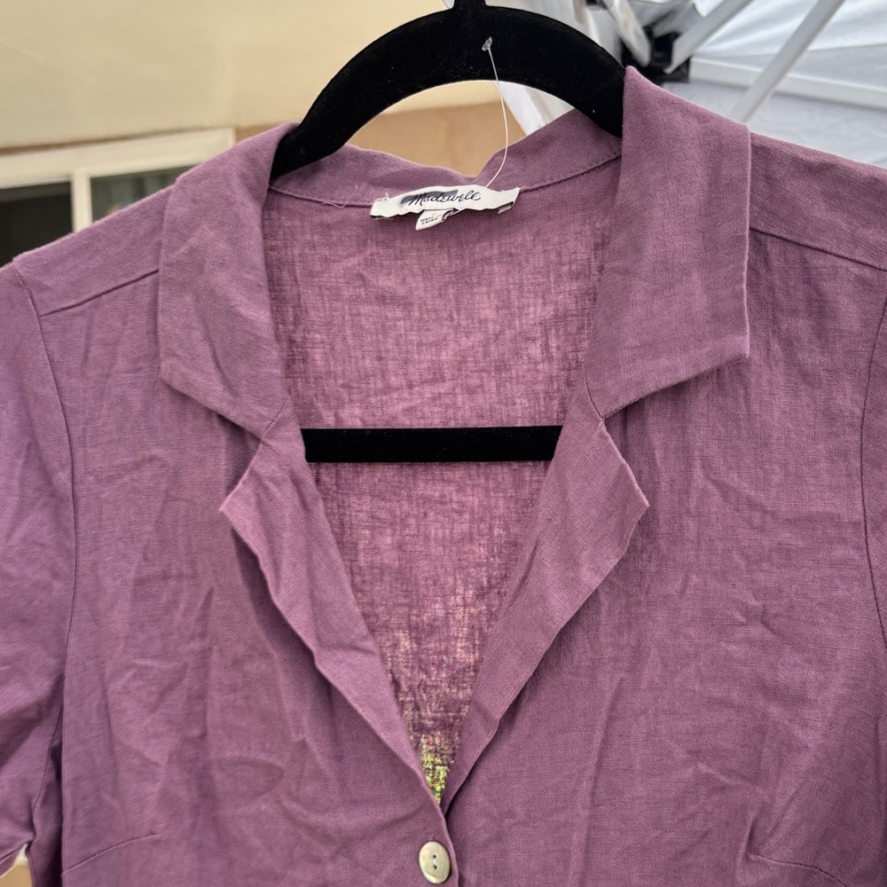 Madewell Mauve Linen Button-Front Dress